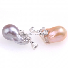 Natural Color Baroque Pearls Pendent with 925 Sterling Silver, Approx 13-18mm, sale by piece