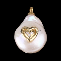 Natural Freshwater Pearl With Brass Charm/Pendant, Approx 11-15mm, sale by piece