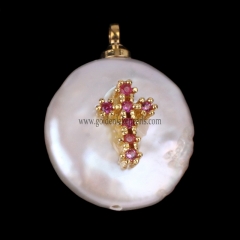 Natural Freshwater Pearl With Brass Charm/Pendant, Approx 13-20mm, sale by piece