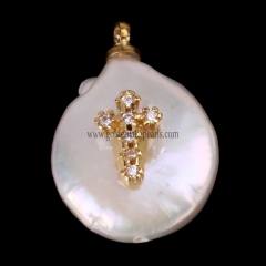 Natural Freshwater Pearl With Brass Charm/Pendant, Approx 13-20mm, sale by piece