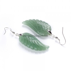 Green Aventurine Wing Earring with Base Metal, Sale by Pair