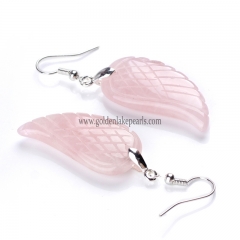 Rose Quartz Wing Earring with Base Metal, Sale by Pair