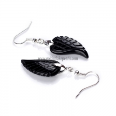 Black Agate Wing Earring with Base Metal, Sale by Pair