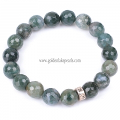 Moss Agate Faceted Round Bracelet, Approx 18-19cm