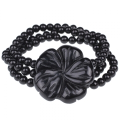 Black Agate 6mm Bead Bracelet with 40mm Flower | Custom Style