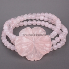 Rose Quartz 6mm Bead Bracelet with 40mm Flower | Custom Style