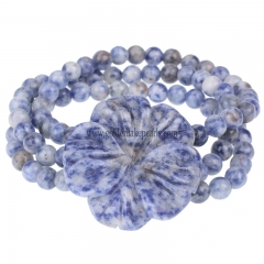 Blue Sopt Jasper 6mm Bead Bracelet with 40mm Flower | Custom Style