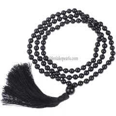 Black Agate Plain Round 8mm 108pcs Mala Knotted Necklace