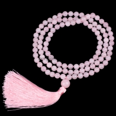 Rose Quartz Plain Round 8mm 108pcs Mala Knotted Necklace