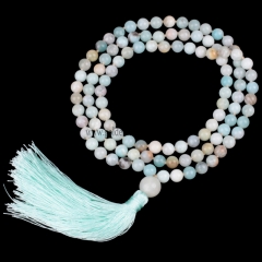 Mixed-Colour Amazonite Plain Round 8mm 108pcs Mala Knotted Necklace